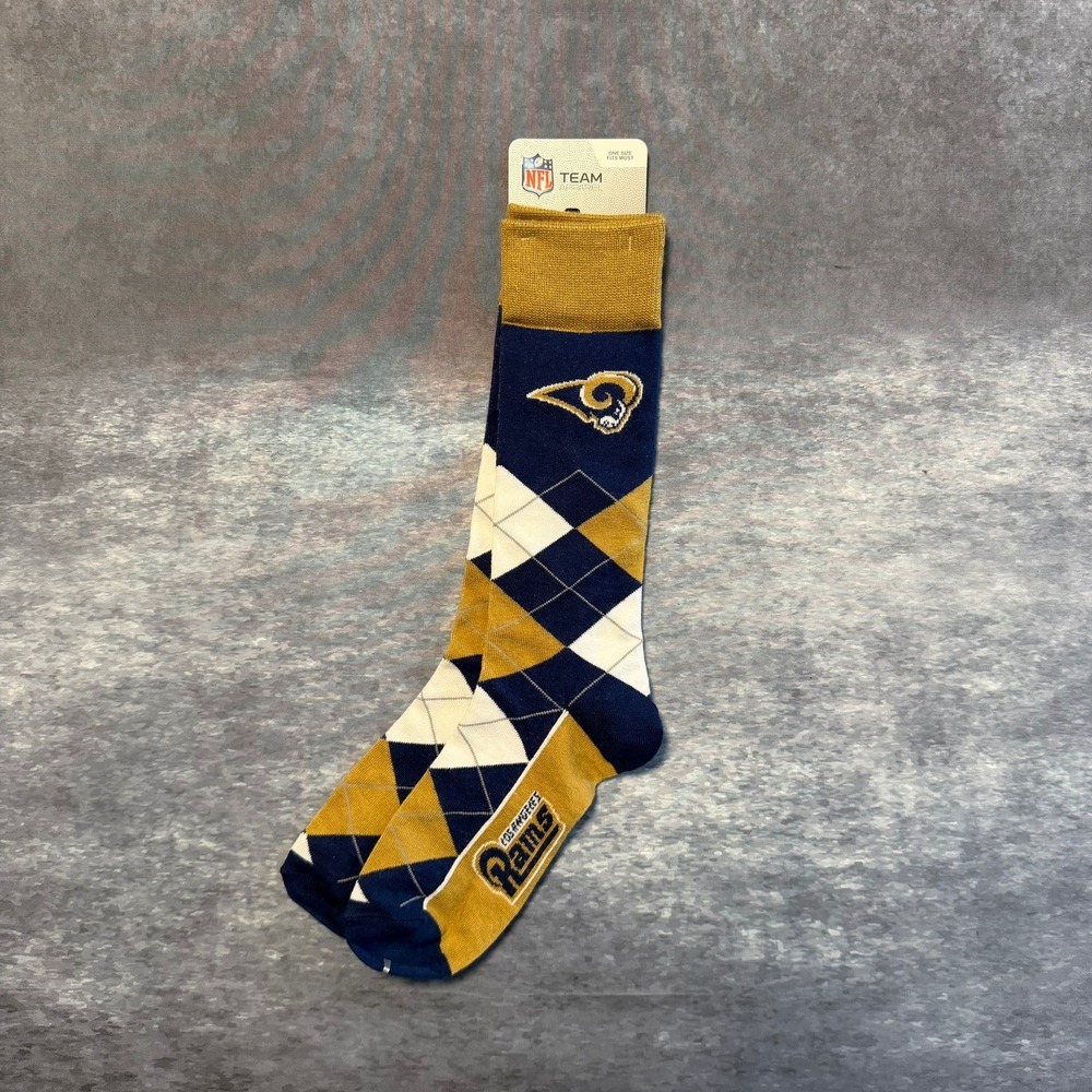 NFL Team Apparel Los Angeles Rams Argyle Crew Socks Navy Gold White OSFM New